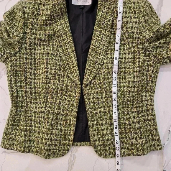Tahari Arthur S. Levine Womens Tweed Open Blazer Green Size 14 - Picture 8 of 11
